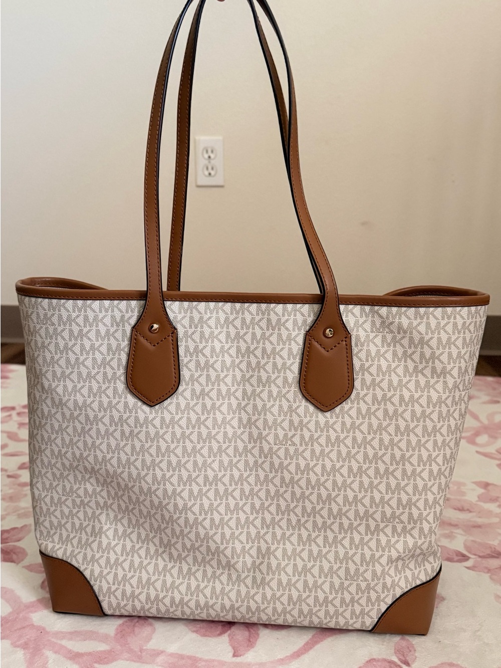 Michael Kors Cream & Brown Logo Tote with Gold Accent - Picture 3 of 3